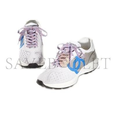 CHANEL SNEAKERS SUEDE KIDSKIN LIGHT PURPLE, BLUE & DARK GRAY G39074 X56563 K4279